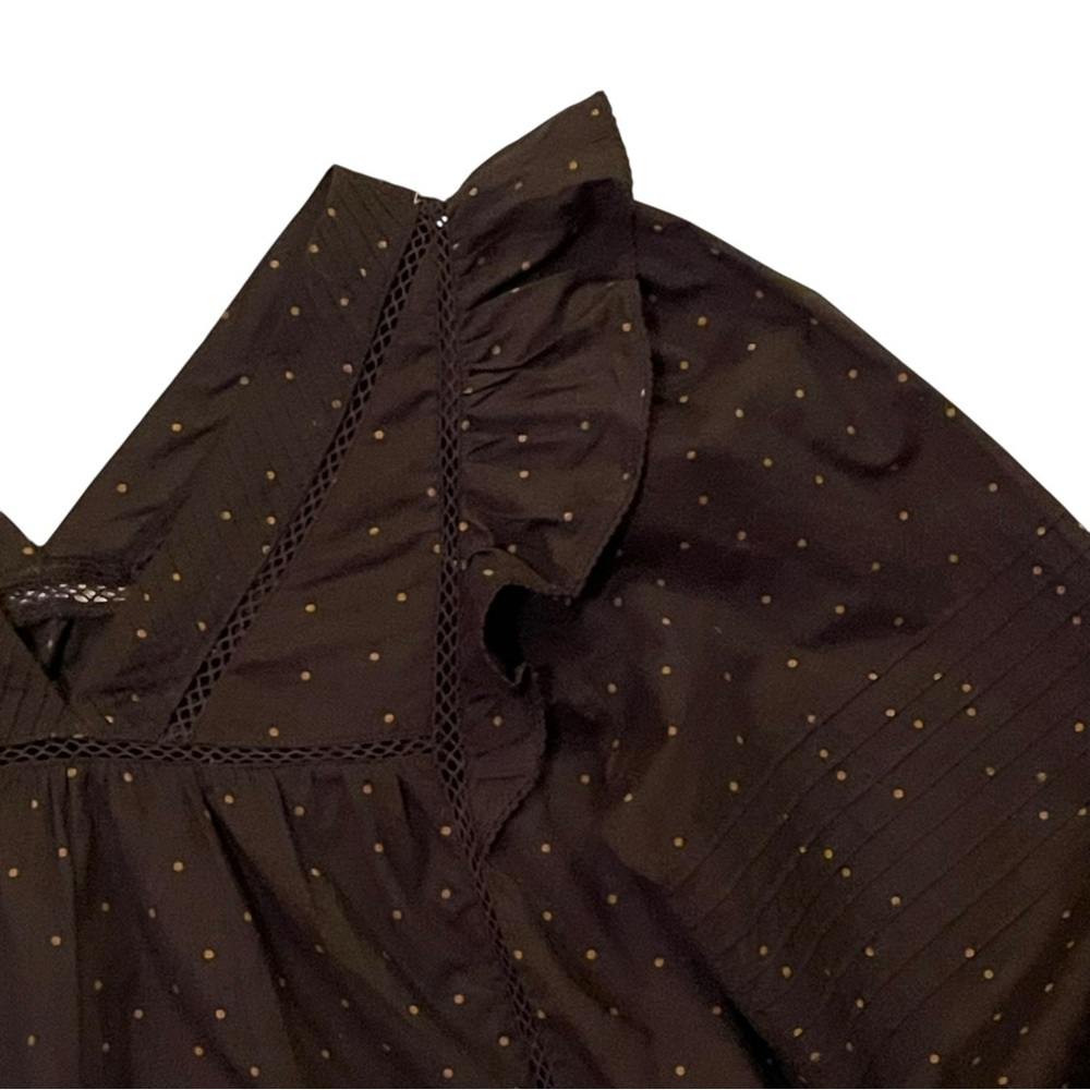 Madewell Voile Ruffled Pintuck L/S Cotton Top Black Polka Dot Print Size M NWOT - Picture 6 of 12